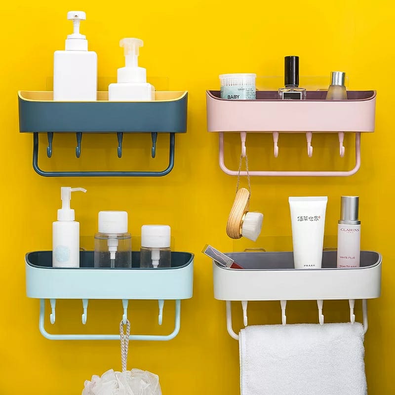 Bathroom organizer with towel holder and hooks – Tetty Collections