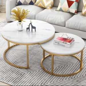 2Pcs Nesting Nordic Luxury Coffee Table Marble Effect