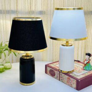 Luxury Modern Table Lamps with Gold Trim – Black & White Bedside Lamps